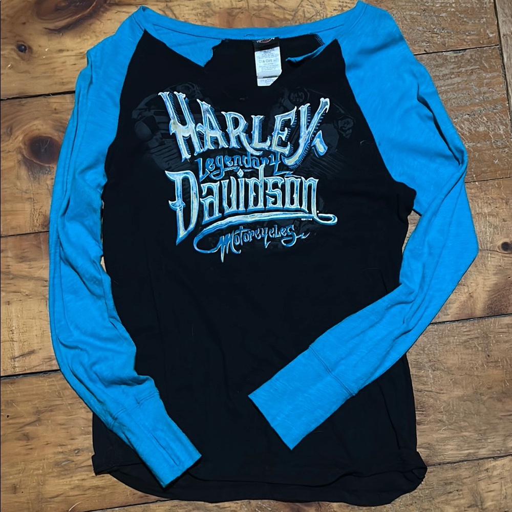 Harley-Davidson Black and Blue Long Sleeve Shirt